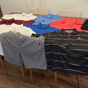 Lot of eight namebrand golf shirts Men’s 2XL & gray PGA Tour shorts size 40